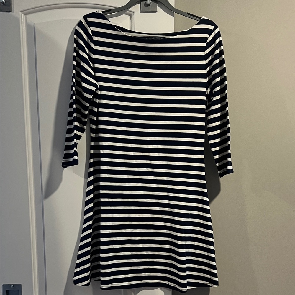 Kate Spade Black and White Striped Long Sleeve Dress